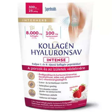 Interherb Kollagén & Hialuronsav Intense porcépítő eperkrém ízű italpor 300g