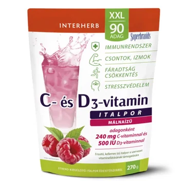 Interherb XXL C+D3-vitamin málnás italpor 270g