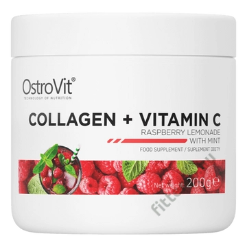 Kollagén + C-vitamin - málna limonádé mentával - 200 g - OstroVit