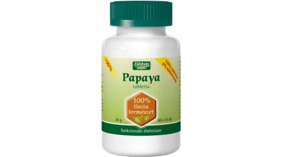 Zöldvér 100%-os papaya tabletta 60+18db